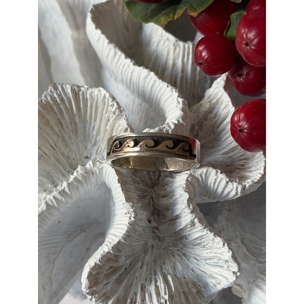 Scott Skeets Navajo 925 Sterling Silver & 14K Yellow Gold Ring Size 12